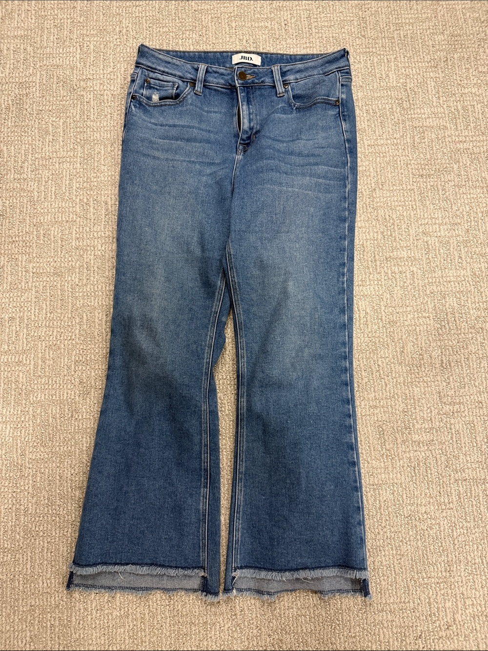 Just Black Medium Blue Flare Jeans with Frayed Hem